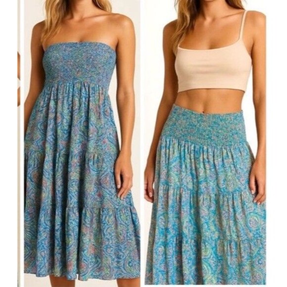 Lauren Ralph Lauren Convertible Dress To Skirt Paisley Blue Sz Medium #1316 - Picture 1 of 7